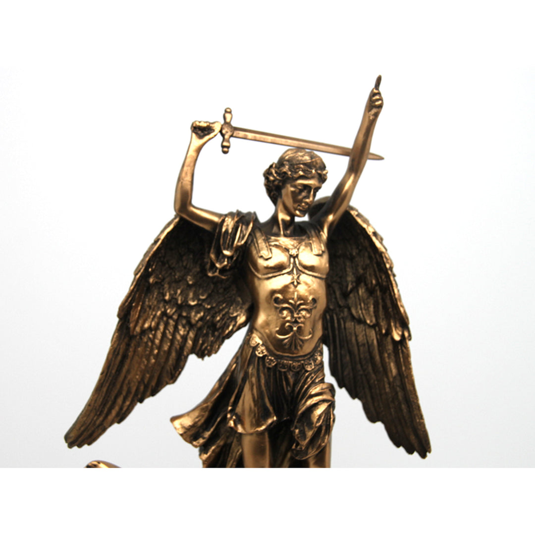 Erzengel-Michael-Figur, Uhr, religiöse Bronzeskulptur, Königin Isabel