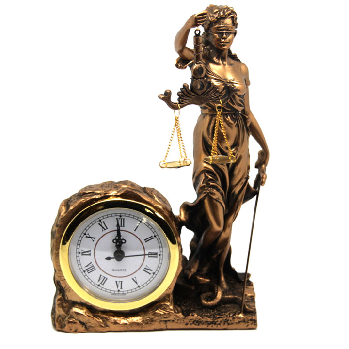 Figur der Temida, Göttin der Gerechtigkeit, Uhr, Königin Isabel