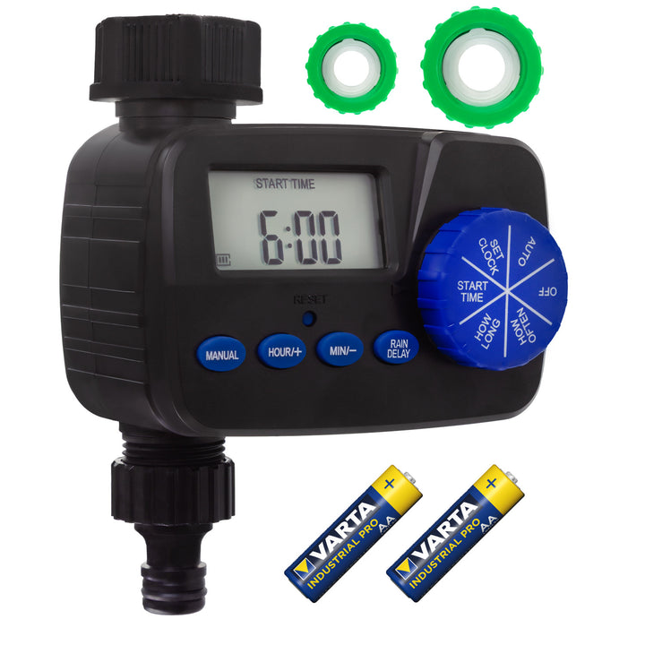 GreenBlue elektronisches Bewässerungssteuergerät, Programmierer, Stromversorgung 2x1,5V AA, GB390 + 2x Varta Industrial Alkaline AA Batterie
