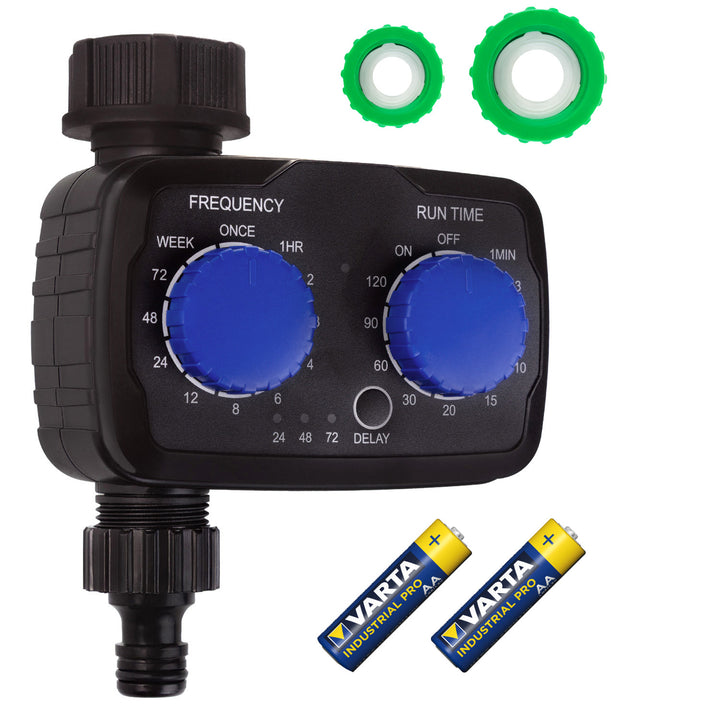 GreenBlue elektronisches Bewässerungssteuergerät, Programmierer, Stromversorgung 2x 1,5V AA, GB391 + 2x Varta Industrial Alkaline AA Batterien