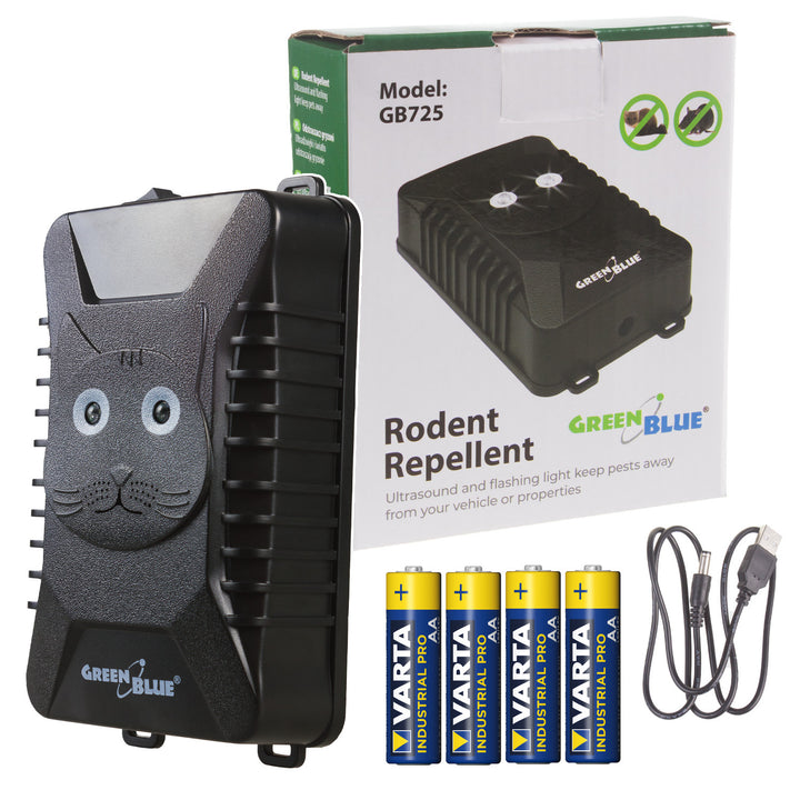 GreenBlue GB725 Nagetier- und Mardervertreiber mit Ultraschall und LED + 4x AA Batterie Varta Industrial