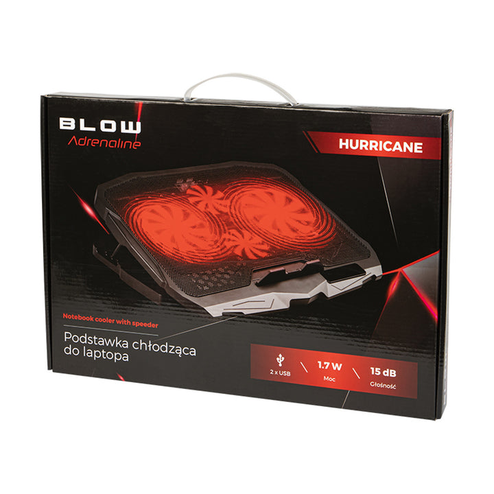 Blow Hurricane Laptop-Kühlständer, vier Lüfter, rote Beleuchtung, integrierter USB-Hub