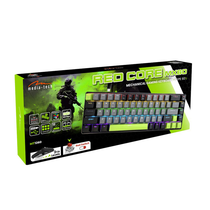 Mechanische Tastatur 60% RED CORE MX60 MT1260, Tastenbeleuchtung, Mediatech