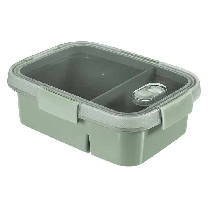 Dual Curver Lebensmittelbehälter, auslaufsicherer Deckel, Ventil im Deckel, 100% recycelt, mikrowellengeeignet, zwei Fächer 0,6L + 0,3L, 250000