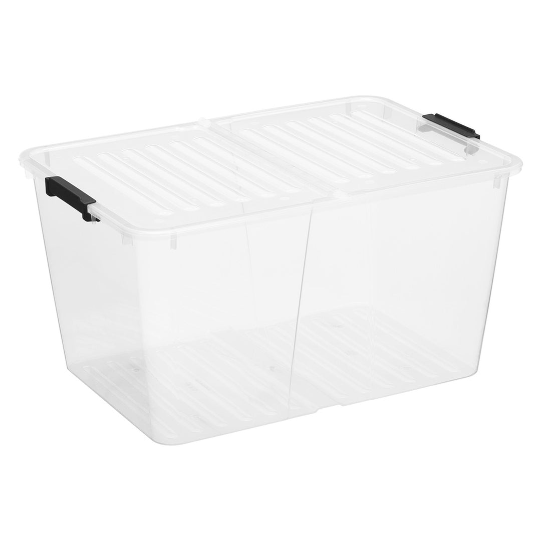 Plast Team Home Box Flex 50L Doppeldeckelbehälter, Klappdeckel, Sicherheitsclips, transparent, 23030800
