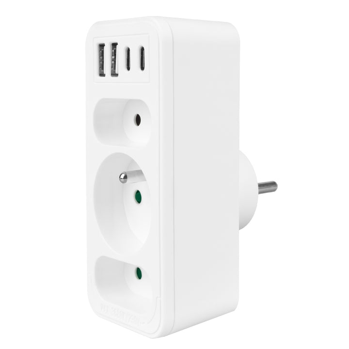 Stromanschluss x3 + 4xUSB Maclean, 3-Steckdosen-Verteiler, 2xUSB A, 2xUSB C PD 20W, 1x16A + 2x6A, MCE248 F/W, 2 Stück