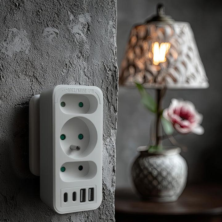 Stromanschluss x3 + 4xUSB Maclean, 3-Steckdosen-Verteiler, 2xUSB A, 2xUSB C PD 20W, 1x16A + 2x6A, MCE248 F/W, 2 Stück