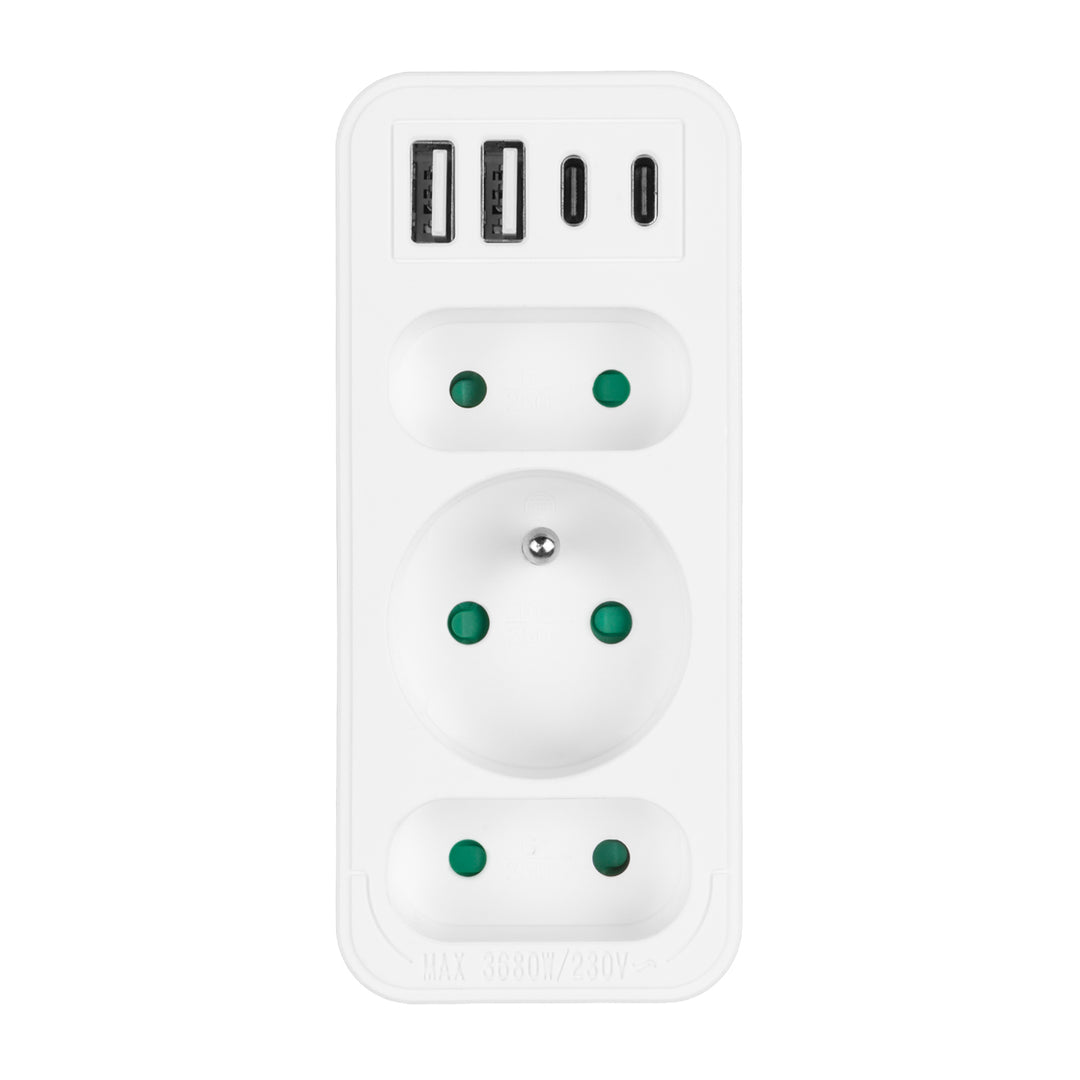 Stromanschluss x3 + 4xUSB Maclean, 3-Steckdosen-Verteiler, 2xUSB A, 2xUSB C PD 20W, 1x16A + 2x6A, MCE248 F/W, 3 Stück