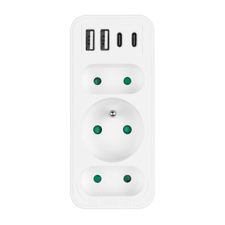 Stromanschluss x3 + 4xUSB Maclean, 3-Steckdosen-Verteiler, 2xUSB A, 2xUSB C PD 20W, 1x16A + 2x6A, MCE248 F/W, 3 Stück