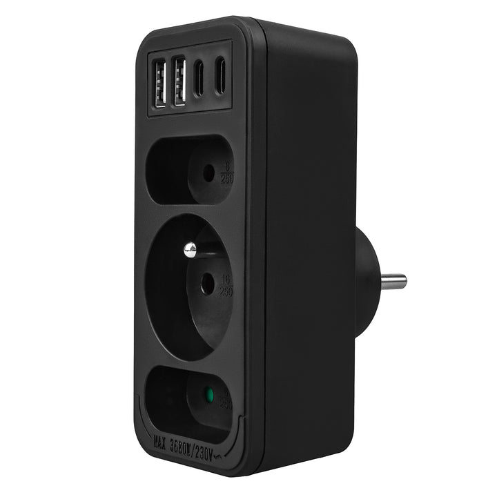 Stromanschluss x3 + 4xUSB Maclean, 3-Steckdosen-Verteiler, 2xUSB A, 2xUSB C PD 20W, 1x16A + 2x6A, MCE248 F/B, 3 Stück