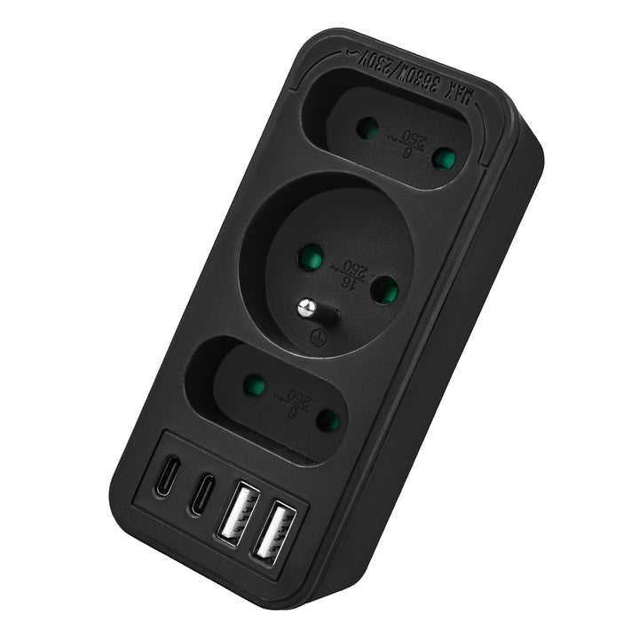 Stromanschluss x3 + 4xUSB Maclean, 3-Steckdosen-Verteiler, 2xUSB A, 2xUSB C PD 20W, 1x16A + 2x6A, MCE248 F/B, 3 Stück