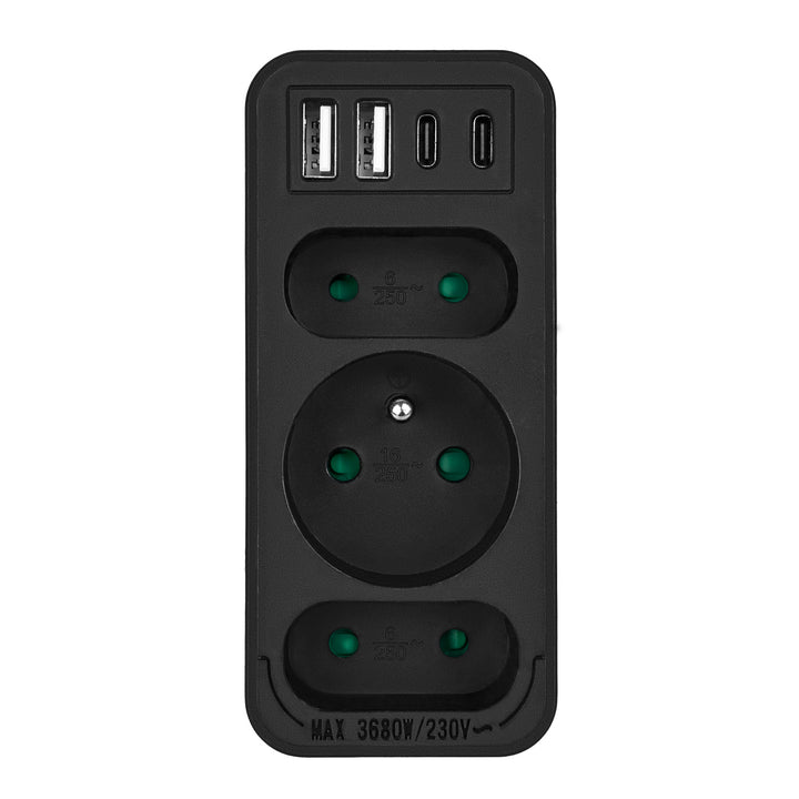 Stromanschluss x3 + 4xUSB Maclean, 3-Steckdosen-Verteiler, 2xUSB A, 2xUSB C PD 20W, 1x16A + 2x6A, MCE248 F/B, 3 Stück