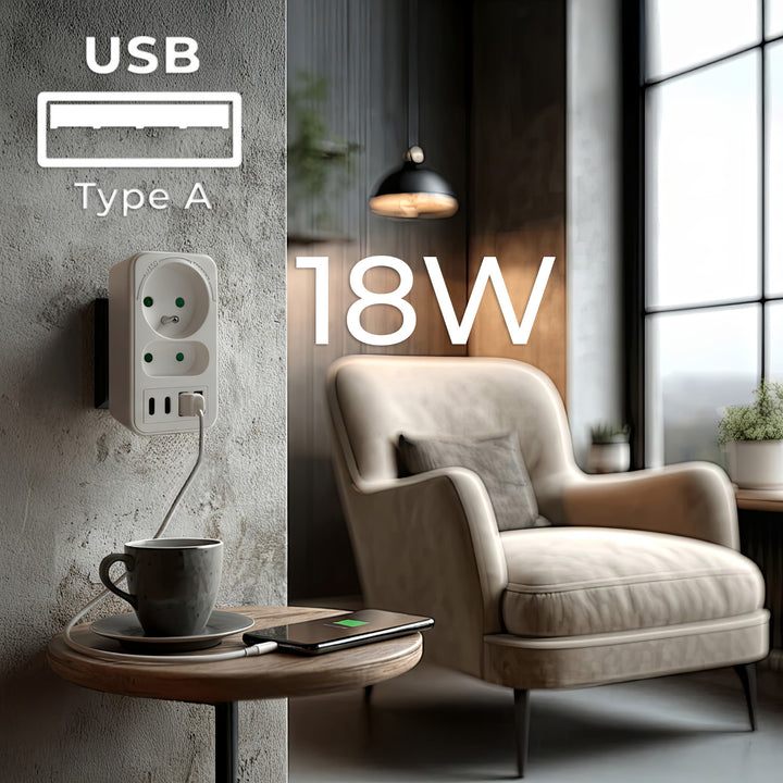 Maclean Stromsteckdose x2 + 4xUSB, Splitter mit 2 Steckdosen, 2xUSB A, 2xUSB C PD 20W, 1x16A + 1x6A, MCE249 F/W, 2 Stück