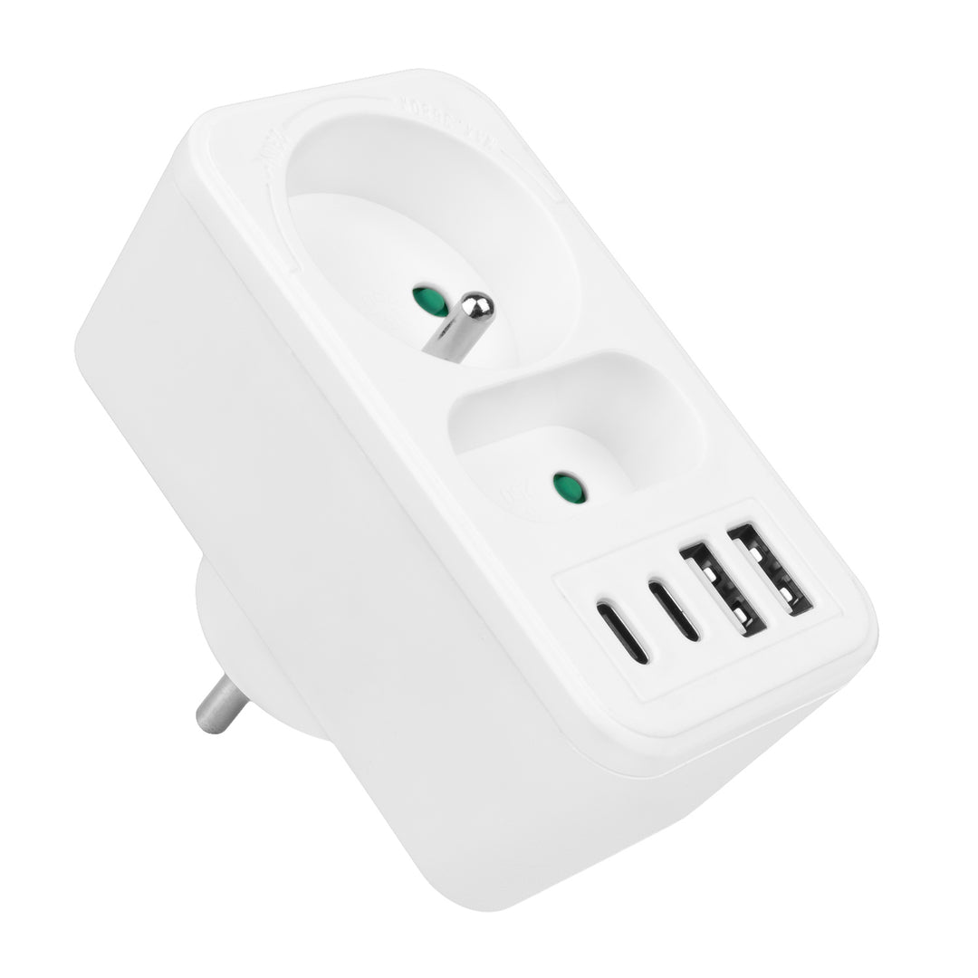 Maclean Stromsteckdose x2 + 4xUSB, Verteiler mit 2 Steckdosen, 2xUSB A, 2xUSB C PD 20W, 1x16A + 1x6A, MCE249 F/W, 3 Stück