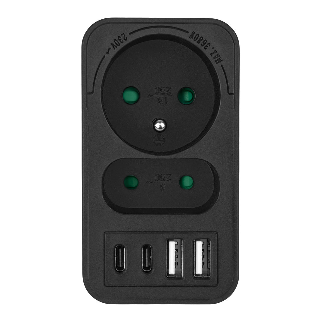 Maclean Stromsteckdose x2 + 4xUSB, Splitter mit 2 Steckdosen, 2xUSB A, 2xUSB C PD 20W, 1x16A + 1x6A, MCE249 F/B, 2 Stück