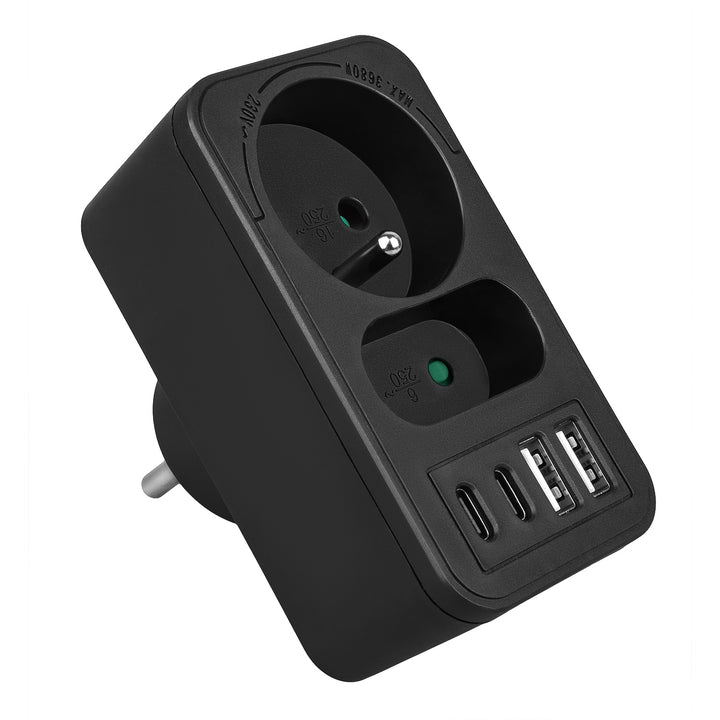 Maclean Stromsteckdose x2 + 4xUSB, Splitter mit 2 Steckdosen, 2xUSB A, 2xUSB C PD 20W, 1x16A + 1x6A, MCE249 F/B, 3 Stück