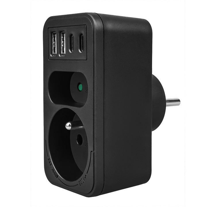 Maclean Stromsteckdose x2 + 4xUSB, Splitter mit 2 Steckdosen, 2xUSB A, 2xUSB C PD 20W, 1x16A + 1x6A, MCE249 F/B, 3 Stück