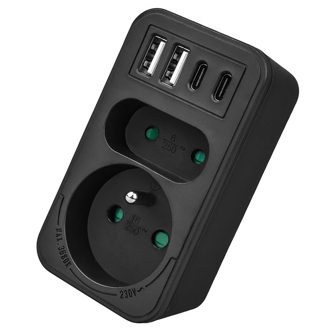 Maclean Stromsteckdose x2 + 4xUSB, Splitter mit 2 Steckdosen, 2xUSB A, 2xUSB C PD 20W, 1x16A + 1x6A, MCE249 F/B, 3 Stück