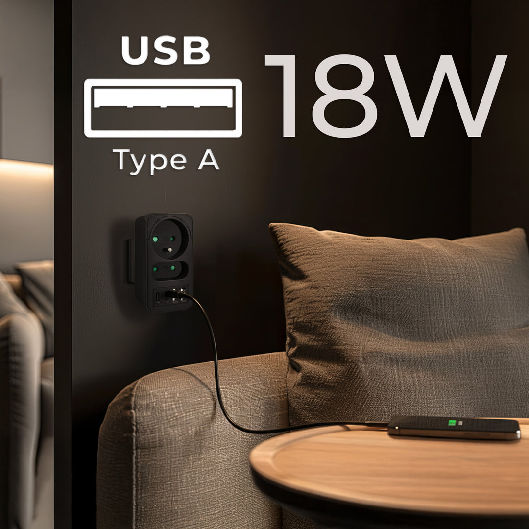 Maclean Stromsteckdose x2 + 4xUSB, Splitter mit 2 Steckdosen, 2xUSB A, 2xUSB C PD 20W, 1x16A + 1x6A, MCE249 F/B, 3 Stück