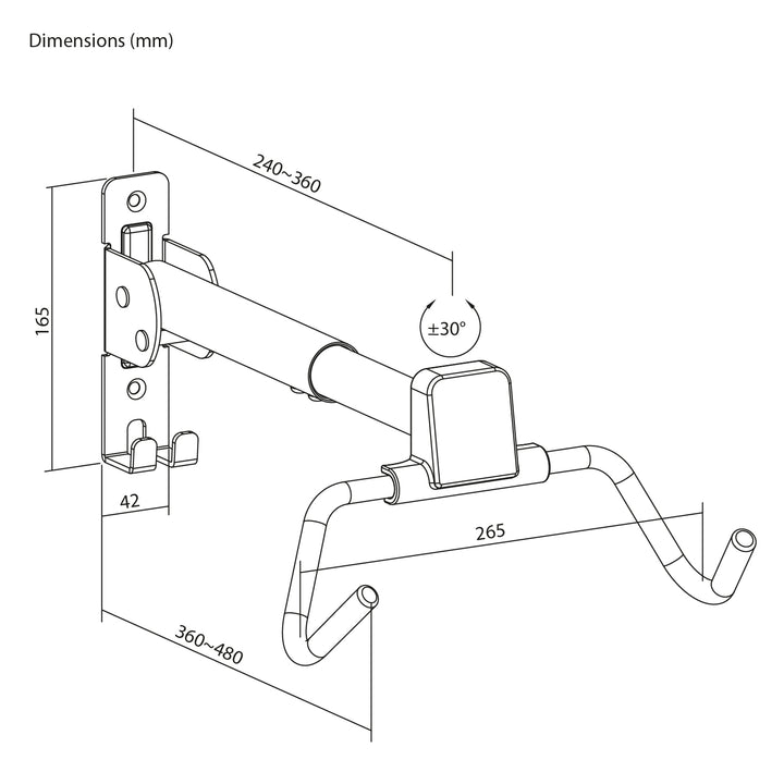Maclean Fahrradhalterung / Wandhalterung, horizontal, Stahl, max. Belastbarkeit 30 kg, Winkelverstellbar, MC-172