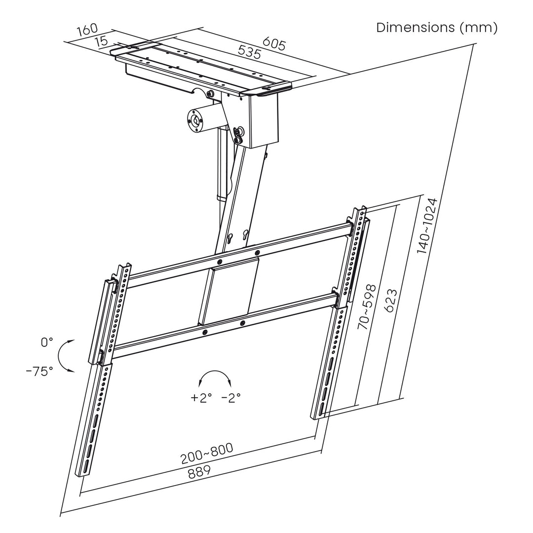 Maclean elektrische TV-Halterung, Deckenmontage, Tuya-kompatibel, max. VESA 800x400, für Fernseher von 43 bis 86", max. 55 kg, MC-176 T
