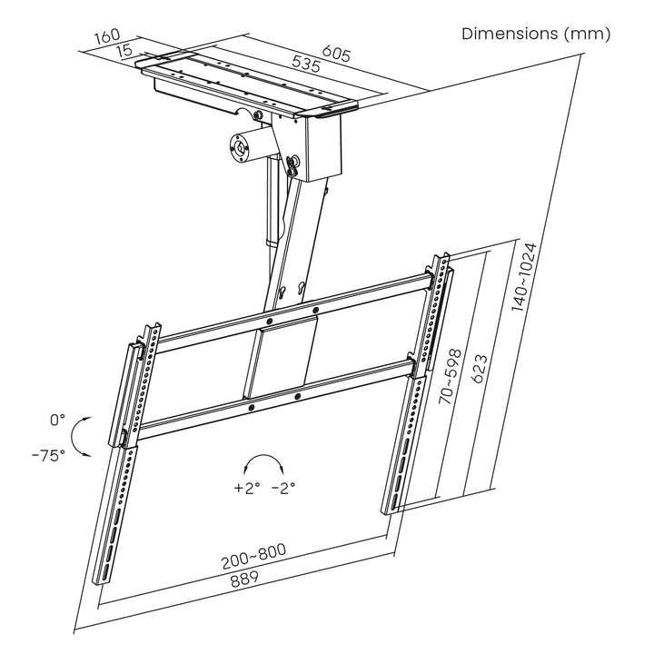 Maclean elektrische TV-Halterung, Deckenmontage, Tuya-kompatibel, max. VESA 800x400, für Fernseher von 43 bis 86", max. 55 kg, MC-176 T