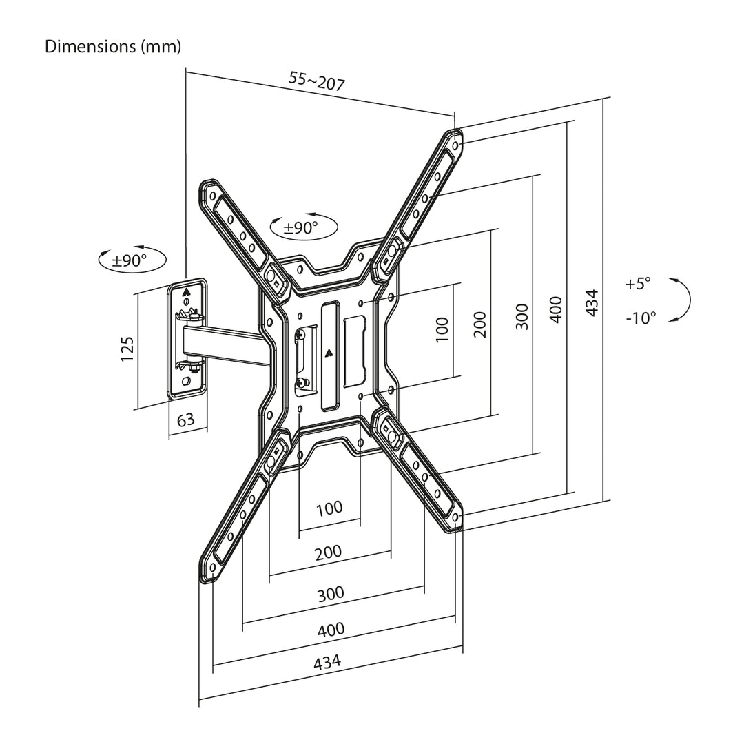 Halterung / Aufhängung für Fernseher oder Monitor von Maclean, max. 23–65", max. Tragkraft 30 kg, universell einsetzbar, max. VESA 400×400, MC-758 N