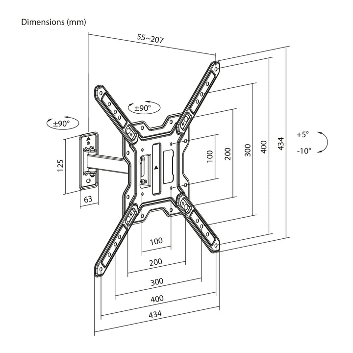 Halterung / Aufhängung für Fernseher oder Monitor von Maclean, max. 23–65", max. Tragkraft 30 kg, universell einsetzbar, max. VESA 400×400, MC-758 N