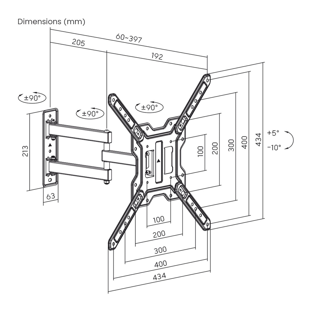 Halterung / Aufhängung für Fernseher oder Monitor von Maclean, max. 23–65", max. Tragkraft 30 kg, universell einsetzbar, max. VESA 400 × 400, MC-759 N