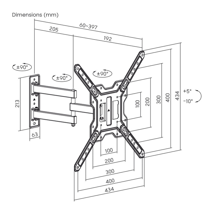 Halterung / Aufhängung für Fernseher oder Monitor von Maclean, max. 23–65", max. Tragkraft 30 kg, universell einsetzbar, max. VESA 400 × 400, MC-759 N