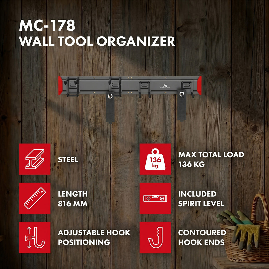 Maclean Wand-Werkzeughalter, aus Stahl, max. Belastbarkeit 136 kg, Breite 816 mm, MC-178