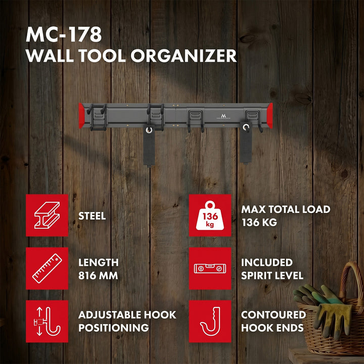 Maclean Wand-Werkzeughalter, aus Stahl, max. Belastbarkeit 136 kg, Breite 816 mm, MC-178