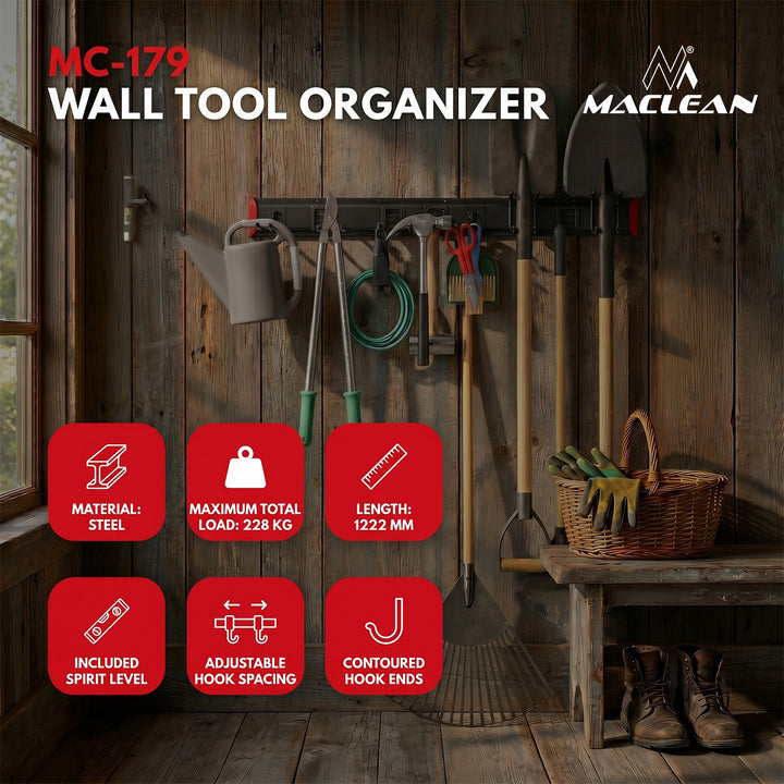 Maclean Wand-Werkzeughalter, aus Stahl, max. Tragkraft 228 kg, Breite 1222 mm, MC-179