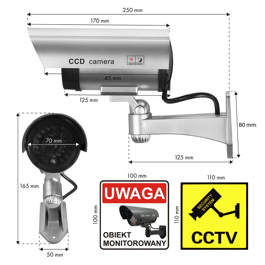 Kamera-Attrappe mit blinkender LED IR1100 S IR extern + 2x Varta Industrial AA Batterien