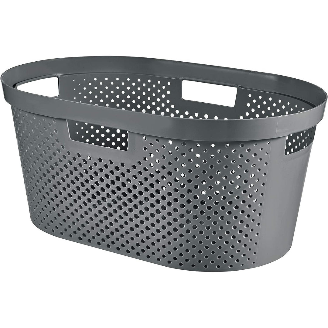 Curver Infinity Recycled Mangeln / Wäschekorb, Kapazität 40L, Dunkelgrau, 100% recycelt, 245675 + Curver Infinity Recycled 60L Wäschekorb