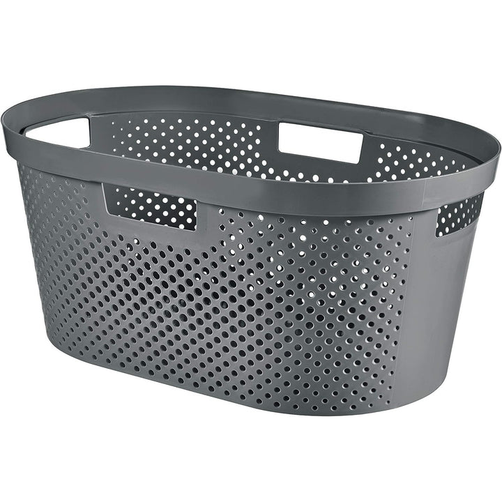 Curver Infinity Recycled Mangeln / Wäschekorb, Kapazität 40L, Dunkelgrau, 100% recycelt, 245675 + Curver Infinity Recycled 60L Wäschekorb