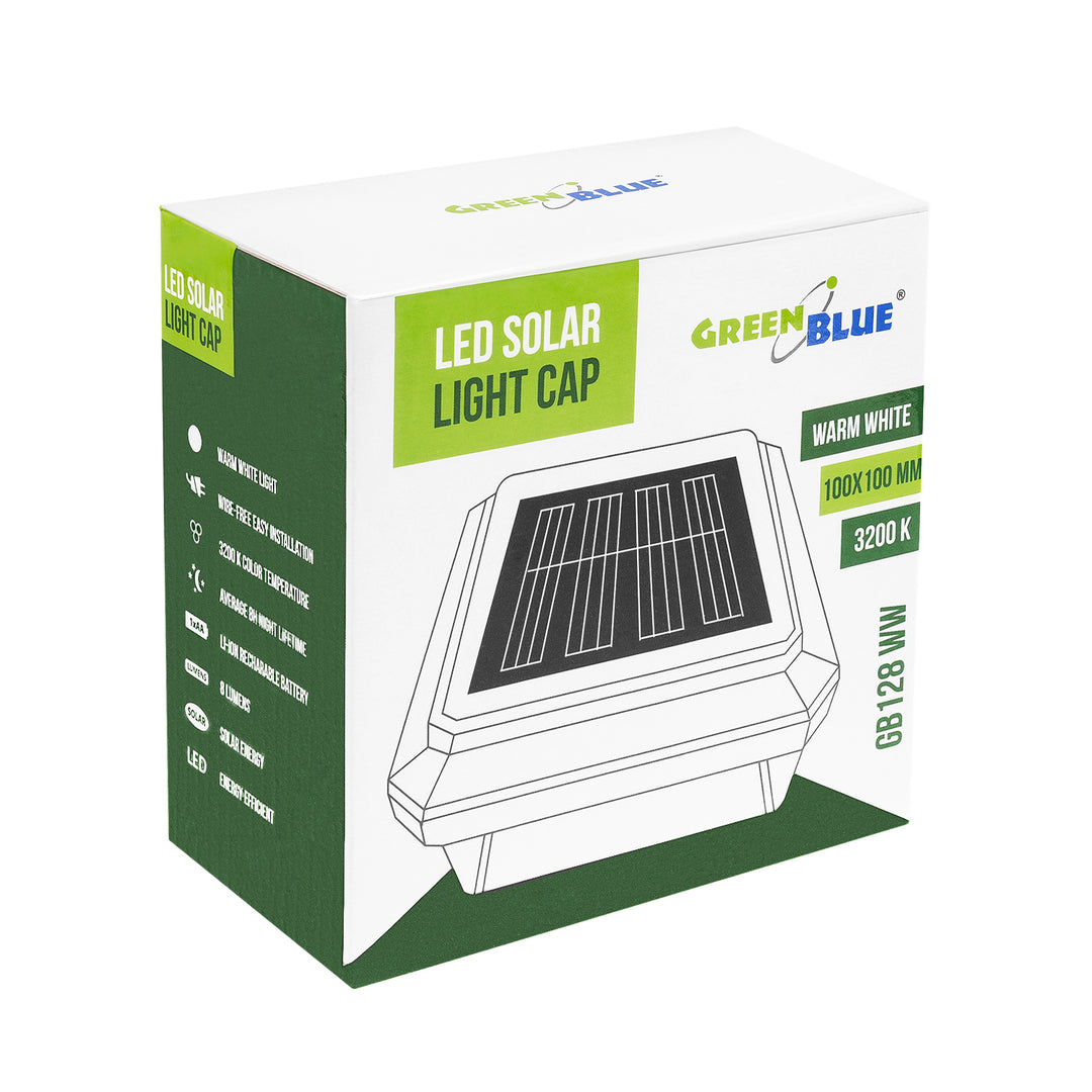 GreenBlue LED-Solarlampe für Pfosten, 100 x 100 mm, Briefumschlag-Abdeckung, 3200 K, GB128 WW