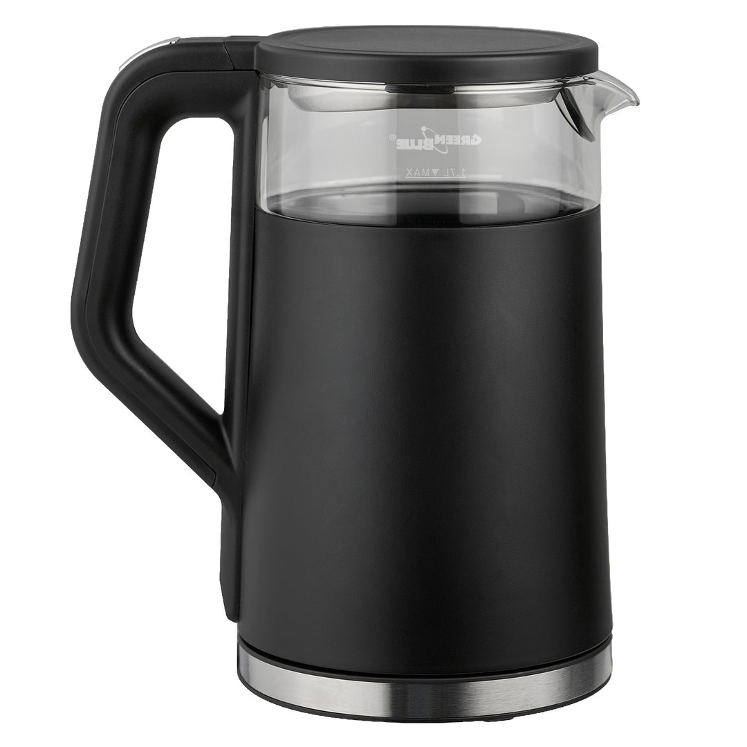 GreenBlue kabelloser Wasserkocher, 1,7 l Fassungsvermögen, Glasbehälter, gut ablesbares Display, Temperaturwahl, 2200 W, GB670 B