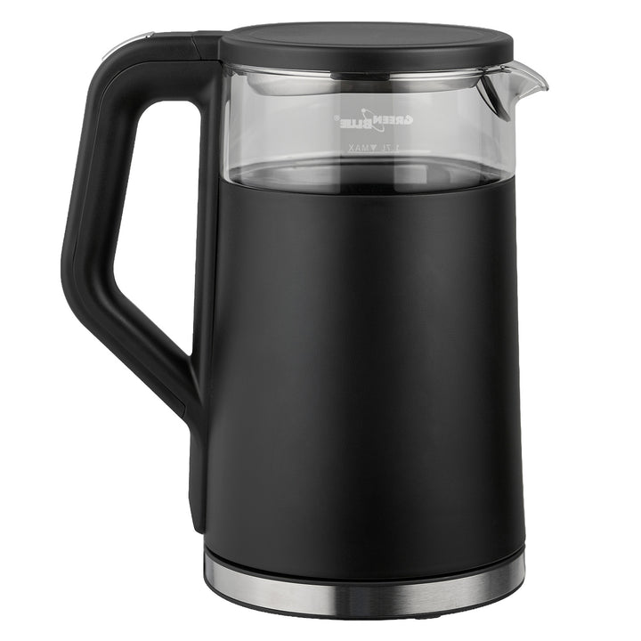 GreenBlue kabelloser Wasserkocher, 1,7 l Fassungsvermögen, Glasbehälter, gut ablesbares Display, Temperaturwahl, 2200 W, GB670 B