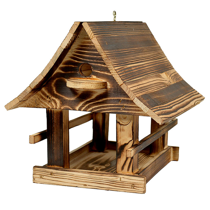 Woodok Vogelfutterhaus, Holz, gebrannt, Aufhängehaken + Vogelfutter 1kg