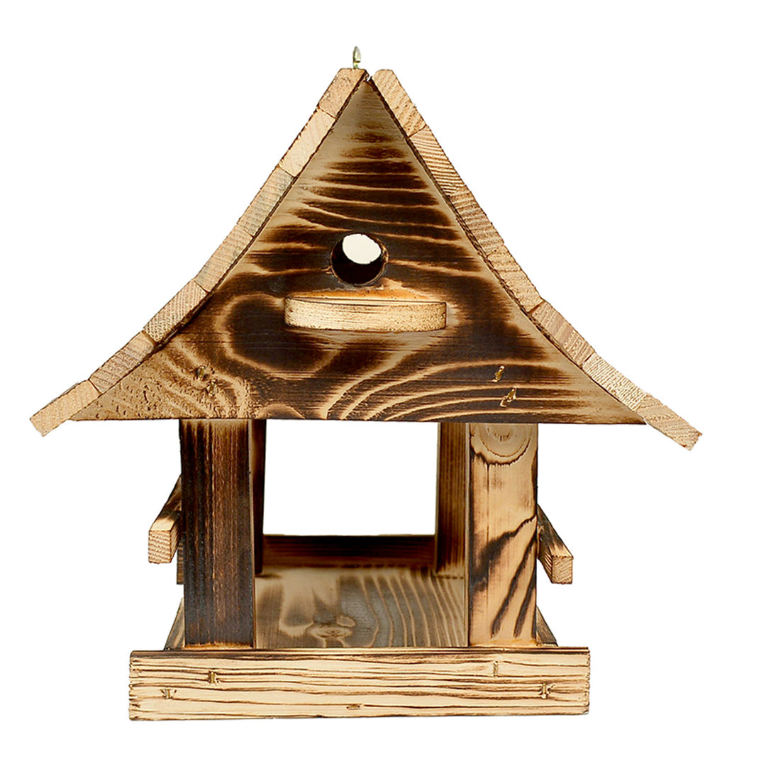Woodok Vogelfutterhaus, Holz, gebrannt, Aufhängehaken + Vogelfutter 1kg