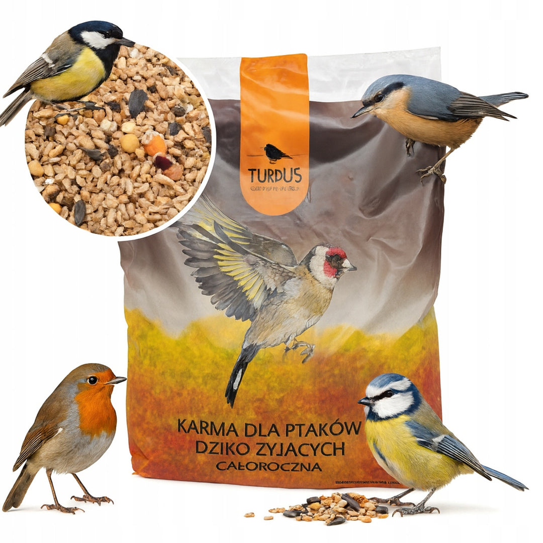 Woodok Vogelfutterhaus, Holz, gebrannt, Aufhängehaken + Vogelfutter 1kg