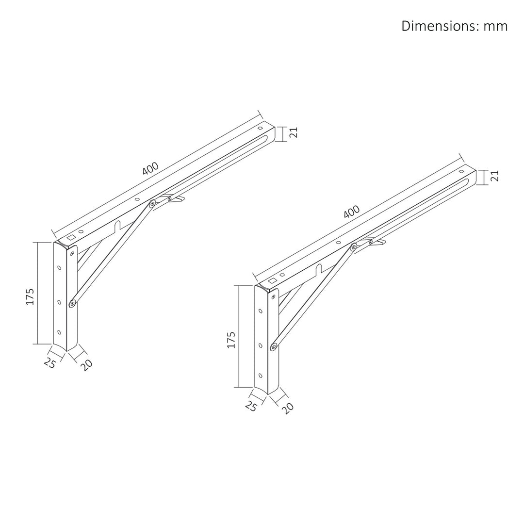 Klapphalterung für Wandregal Maclean, min. 350 mm, max. 700 mm, max. 50 kg, 2 Stück, MC-196