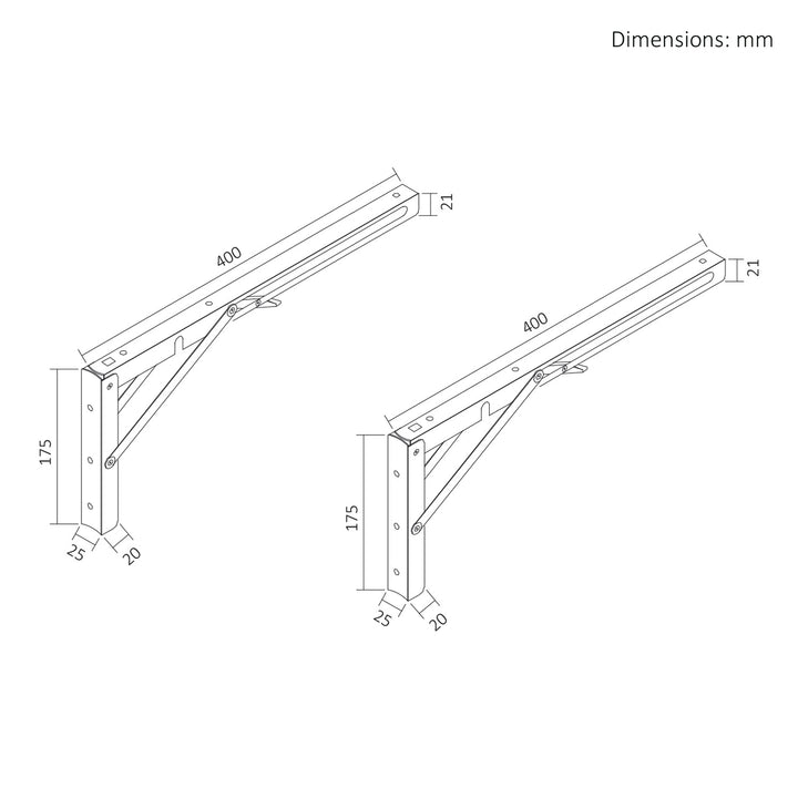 Klapphalterung für Wandregal Maclean, min. 350 mm, max. 700 mm, max. 50 kg, 2 Stück, MC-196