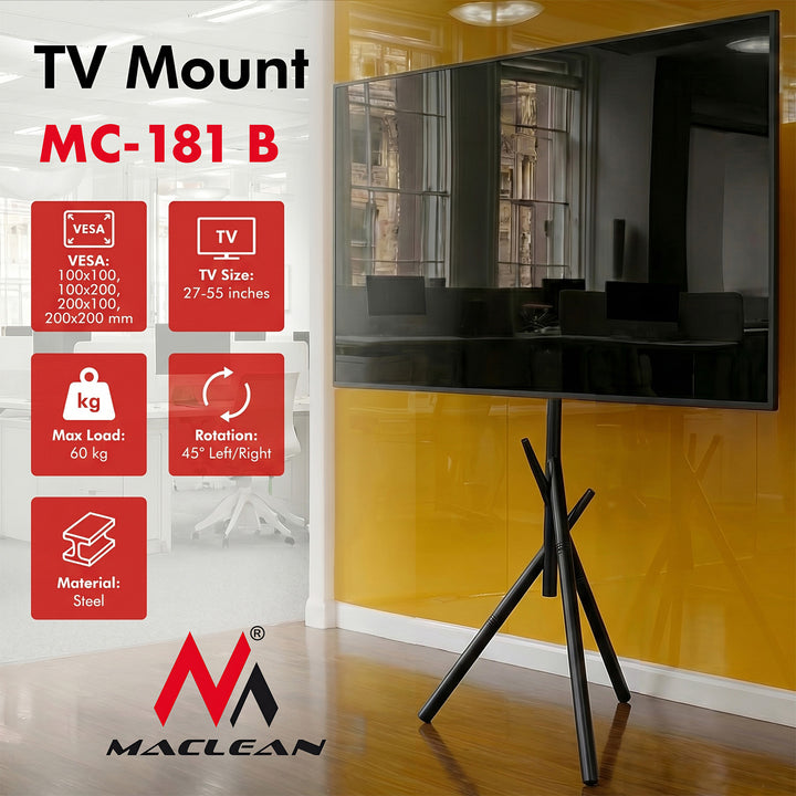 Maclean TV-Halterung / Bodenständer, 27–55", max. VESA 200×200, max. 60 kg, MC-181 B
