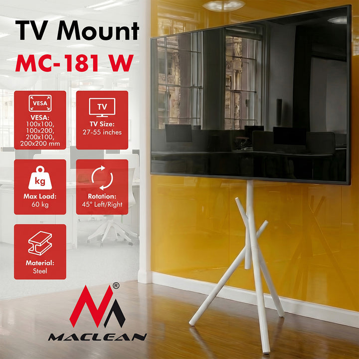 Maclean TV-Halterung / Bodenständer, 27–55", max. VESA 200×200, max. 60 kg, MC-181 W