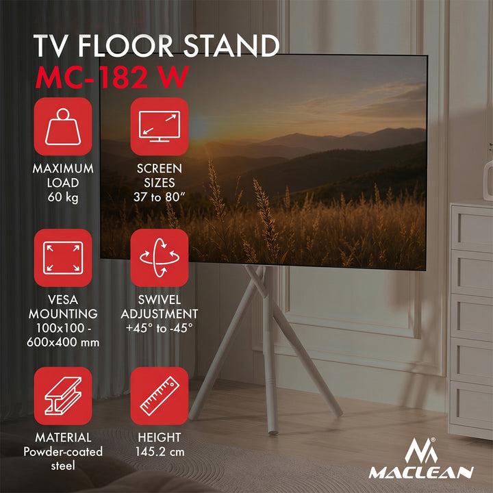 Maclean TV-Halterung / Bodenständer, 37–80", max. VESA 600×400, max. 60 kg, MC-182 W