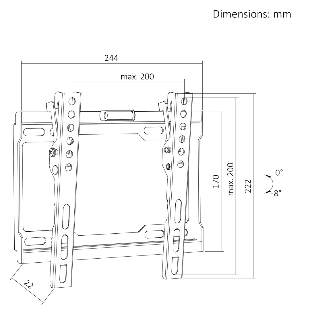 Maclean TV-Halterung/Aufhängung, max. VESA 200x200, 13–43", bis zu 45 kg, schwarz, Neigungsverstellung 0°–8°, MC-186