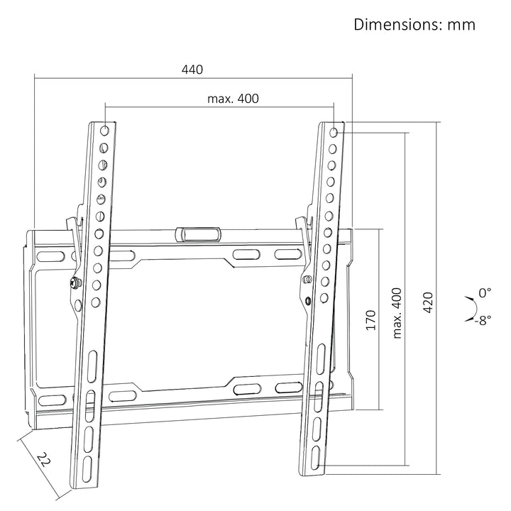 Maclean TV-Halterung/Aufhängung, max. VESA 400x400, 32–75", bis zu 45 kg, schwarz, Neigungsverstellung 0°–-8°, MC-187