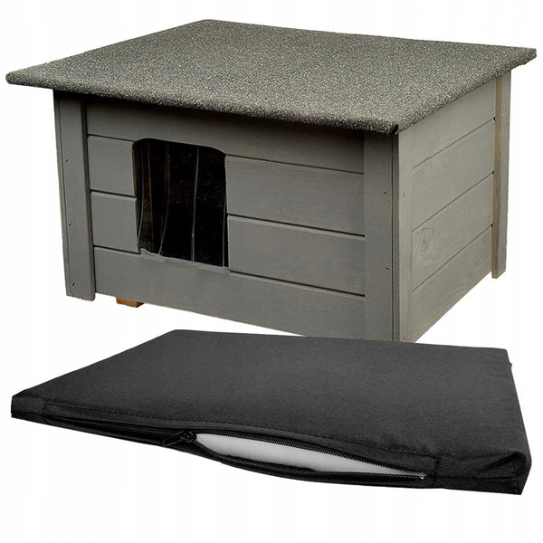 Woodok Hundehütte, isoliert, Fichtenholz, grau + Hundebett